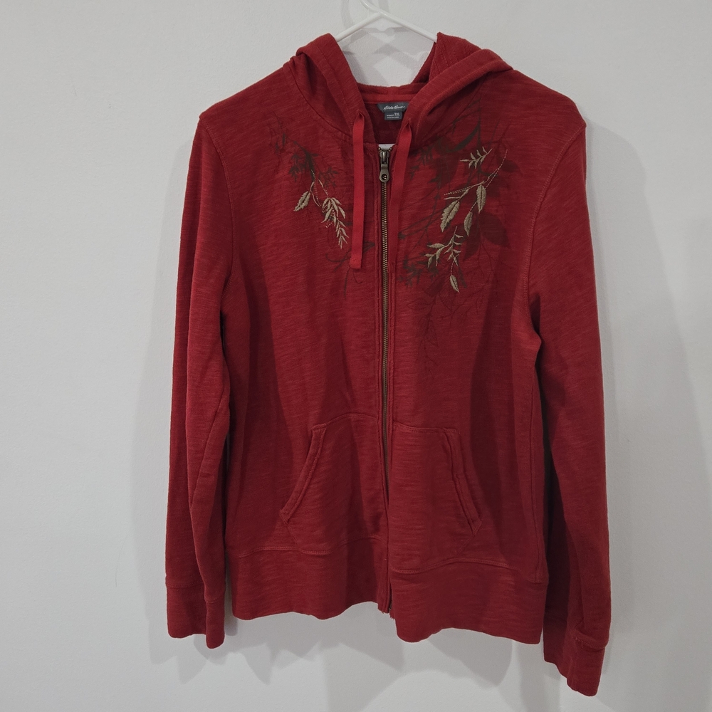 Eddie Bauer Sz TXL Red Women's Hoodie with Leaf Embroidery